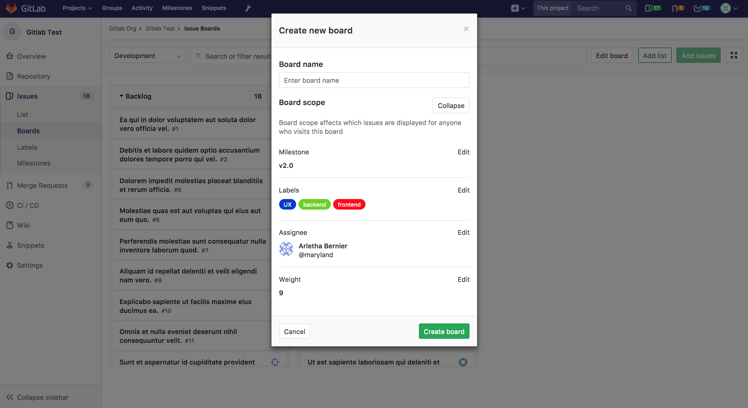 Create scoped board